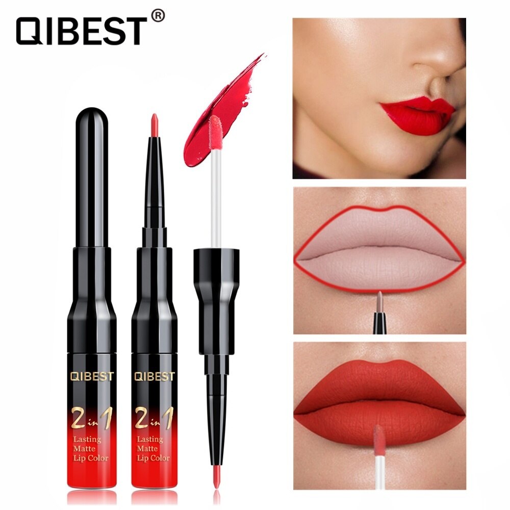 Qibest Double Head Matte Lip Gloss Lip Tint Liner