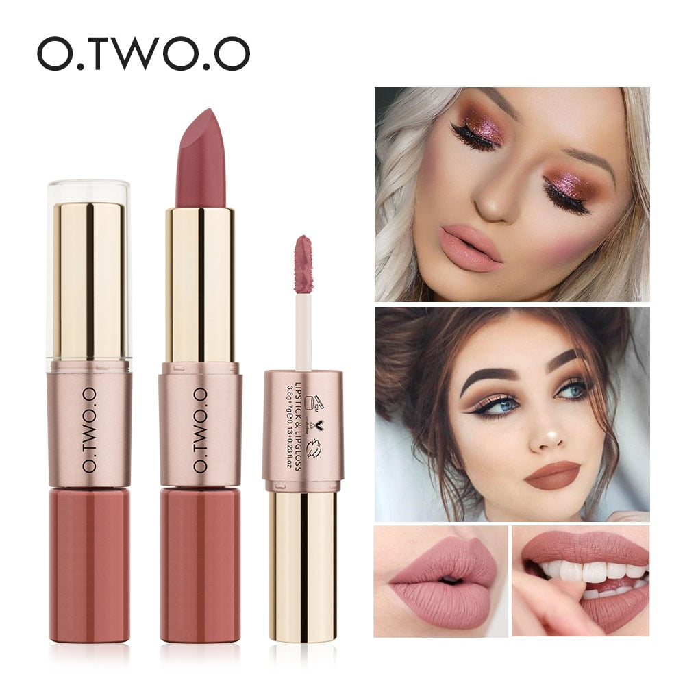 O.TWO.O 2 In 1 Waterproof Matte Lipstick Lip Gloss Long Lasting Moisturizer