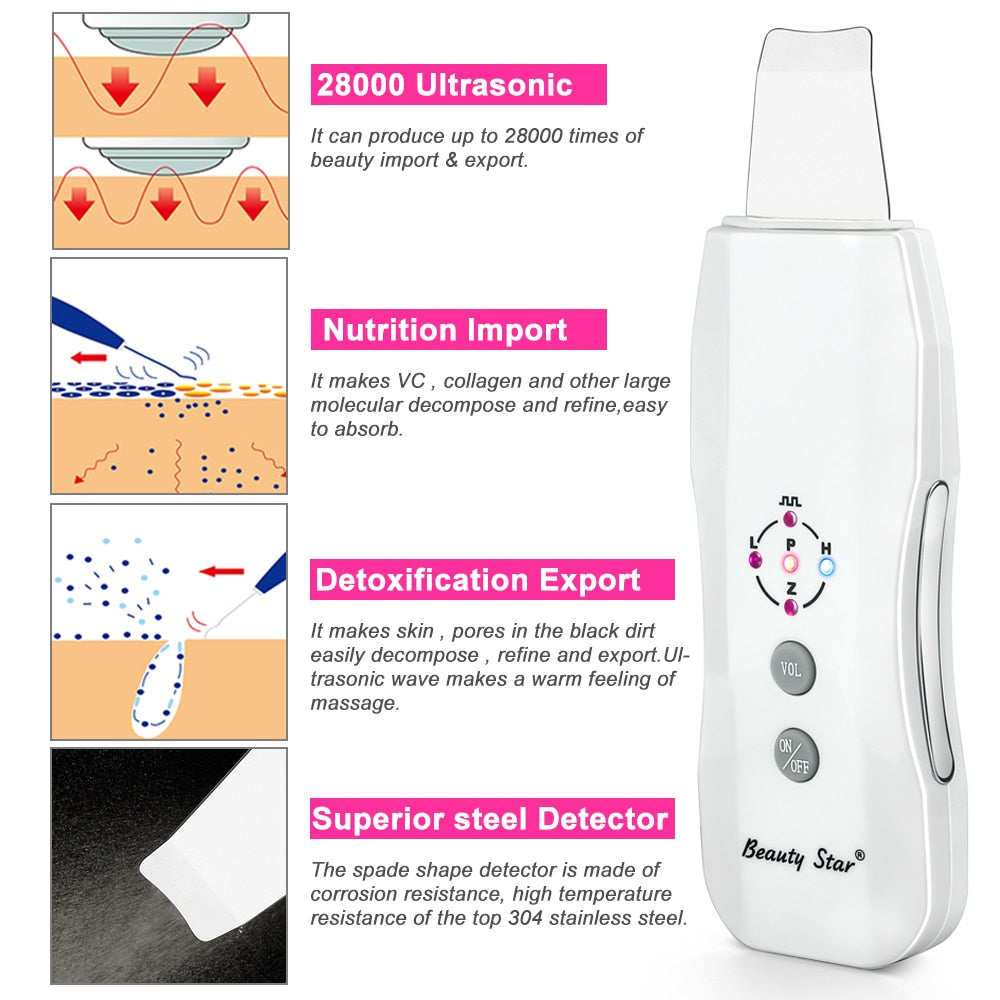 Beauty Star Ultrasonic Skin Scrubber Massager Machine Facial Skin Cleaning