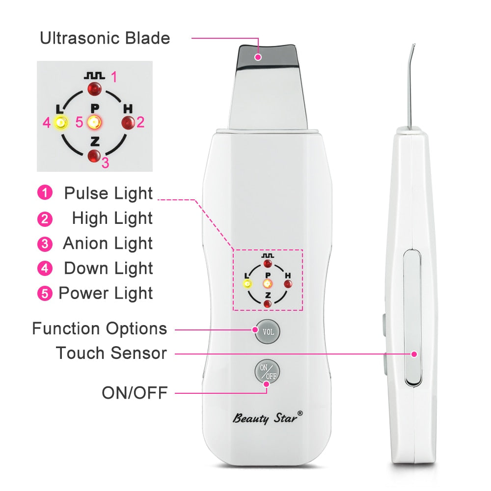 Beauty Star Ultrasonic Skin Scrubber Massager Machine Facial Skin Cleaning