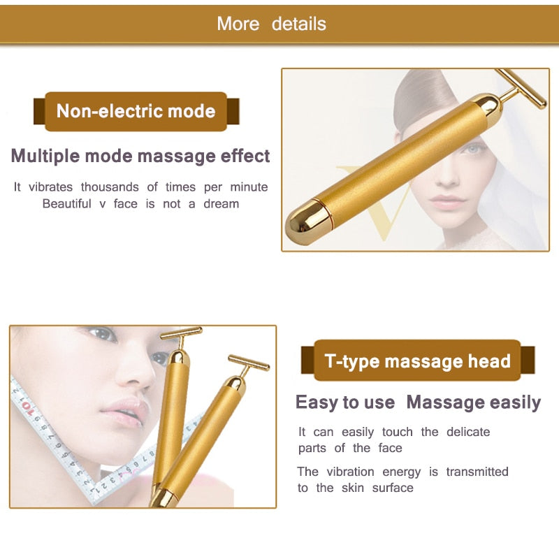 Energy 24K Gold T Beauty Bar Facial Roller Pulse Firming Massager