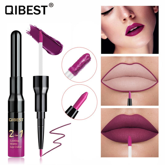 Qibest Double Head Matte Lip Gloss Lip Tint Liner