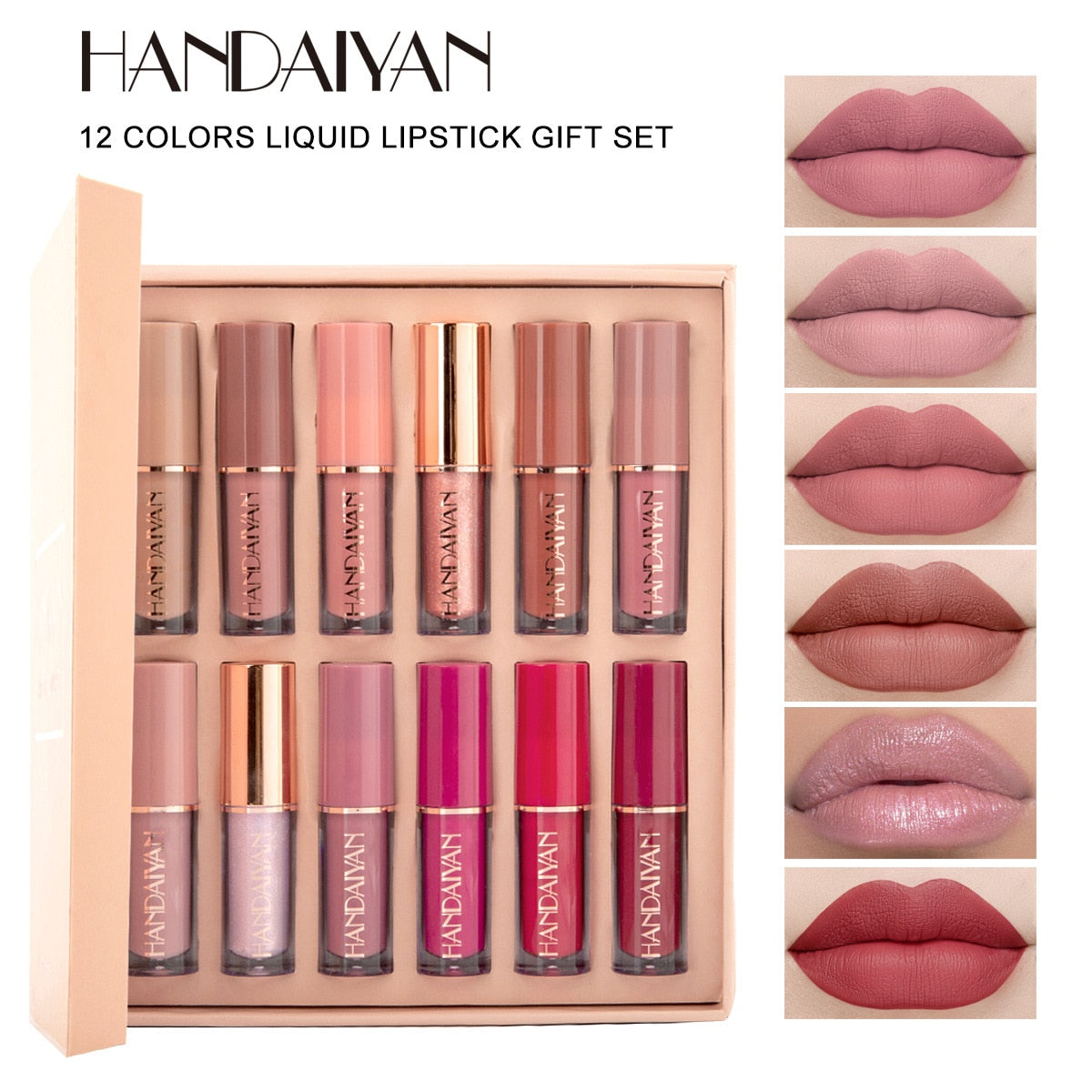 HANDAIYAN 12Pcs Liquid Velvet Matte Lip Gloss Nude Makeup