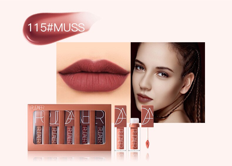 Pudaier 5 Colors/box Matte Nude Lip Gloss Kit Lips