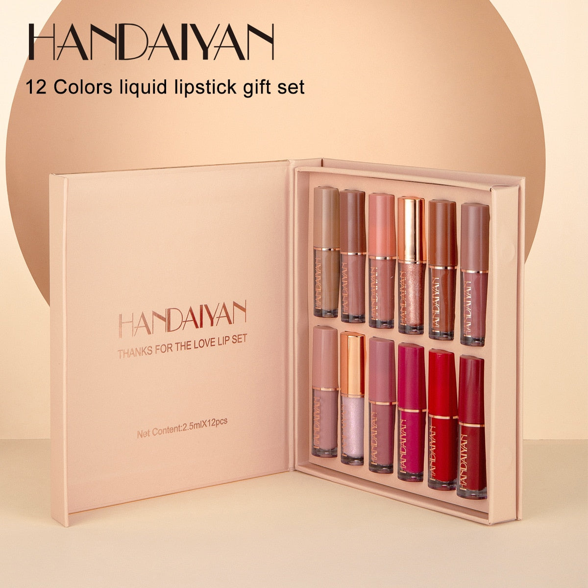 HANDAIYAN 12Pcs Liquid Velvet Matte Lip Gloss Nude Makeup