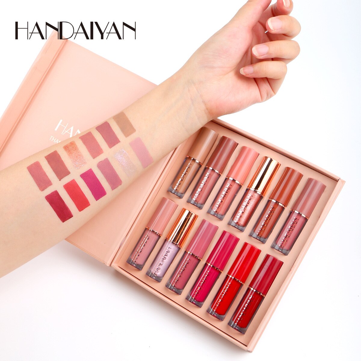 HANDAIYAN 12Pcs Liquid Velvet Matte Lip Gloss Nude Makeup