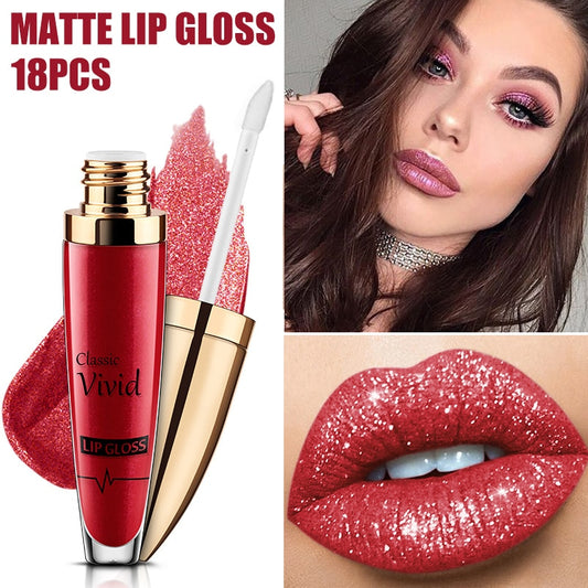 Sdotter 18 Colors Glitter Lipstick Metallic Diamond Liquid Lipgloss