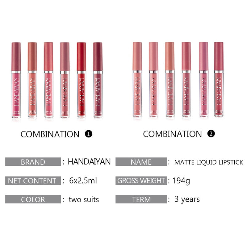 HANDAIYAN Lipstick  6 Colors Makeup Lip gloss Matte