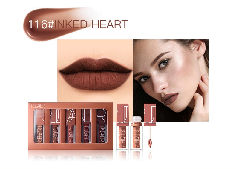 Pudaier 5 Colors/box Matte Nude Lip Gloss Kit Lips