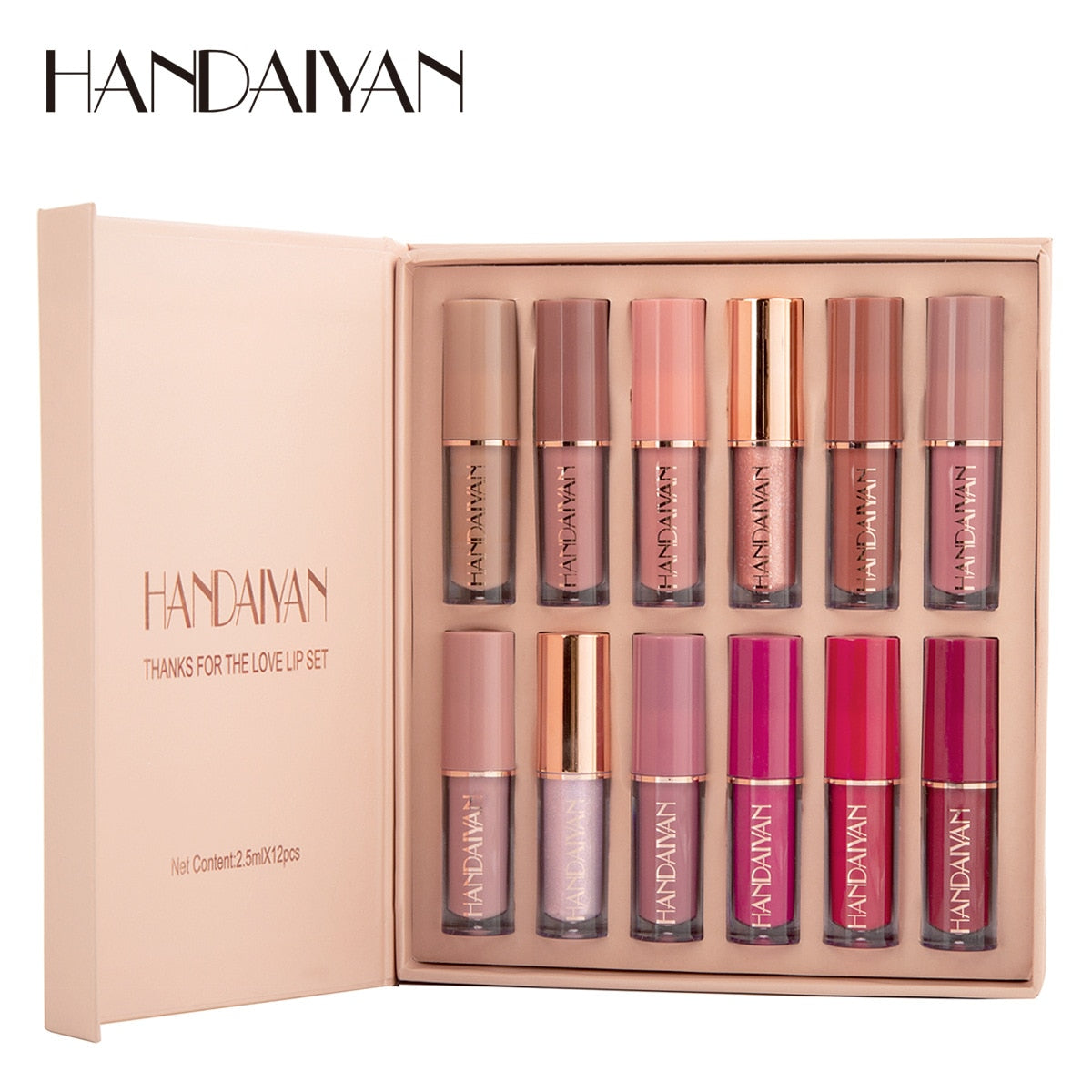 HANDAIYAN 12Pcs Liquid Velvet Matte Lip Gloss Nude Makeup