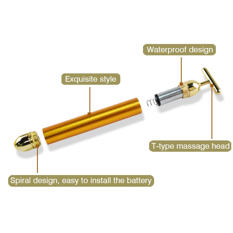 Energy 24K Gold T Beauty Bar Facial Roller Pulse Firming Massager